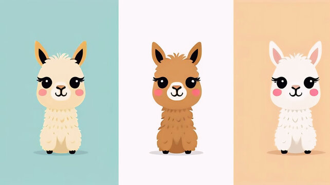 Cute cartoon funny kawaii character llma, cute llama, funny animals