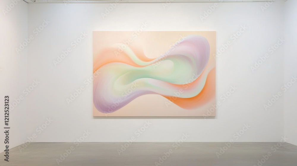 Wall mural A large painting of a wave with a purple and green swirl