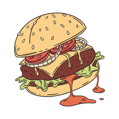 Delicious Cheeseburger Illustration Vector with Fresh Toppings cheeseburger vector, burger illustration, fast food vector, hamburger design, cheese and beef burger, food art vector, sandwich vector