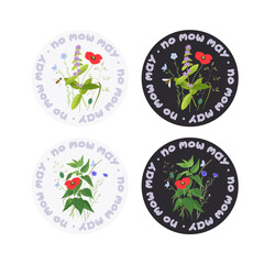 No mow May badges and stickers concept, wild flowers, grass and plants vector illustration