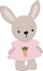 Cute cartoon rabbit with carrot. Vector clipart, illustration with isolated background.