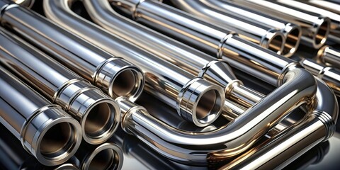 Naklejka premium Chrome pipes with a rugged, worn exterior and smooth interior, machinery, pipes