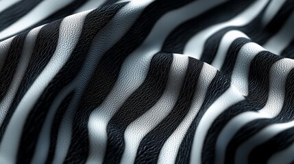 Naklejka premium Waves of black and white intertwine, forming a captivating zebra print pattern that plays with light and shadow, evoking elegance and wild beauty in fabric