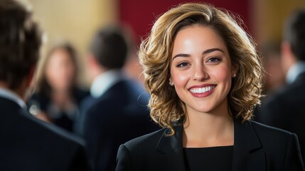 Fototapeta premium Extrovert Social Networking Concept, Confident Woman Smiling While Networking with Professionals at a Business Event or Conference