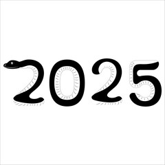Chinese 2025 Contour White and Black New Year Numeric. Zodiac Asia Silhouette Snake