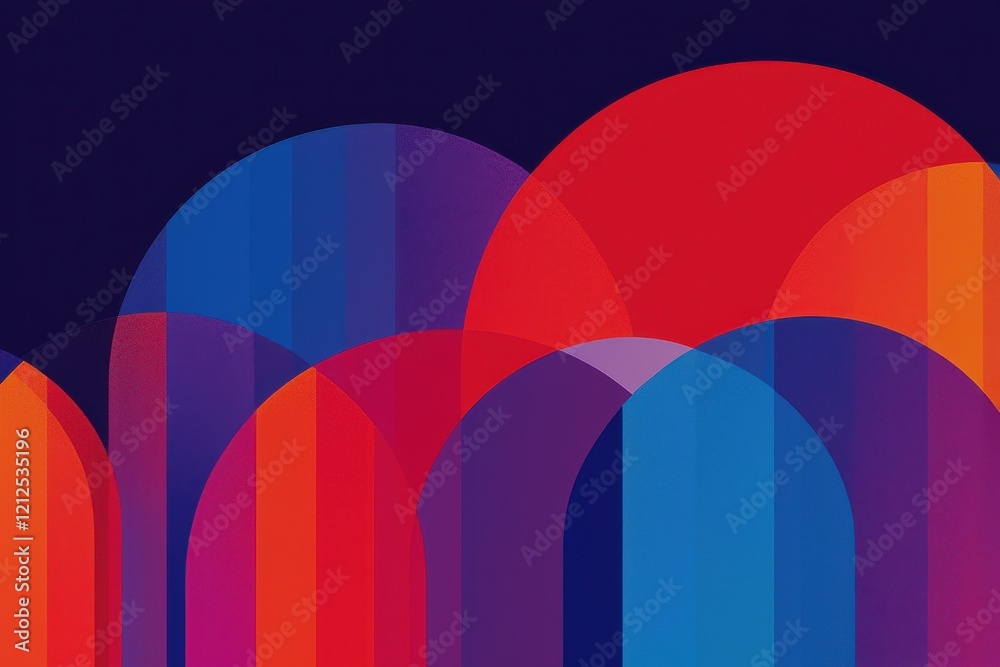 Poster vibrant abstract design with colorful overlapping rounded shapes on a dark background