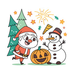 Halloween Characters Trick or Treat Illustration