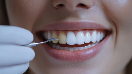 Fototapeta premium comparison of female yellowed teeth and white teeth