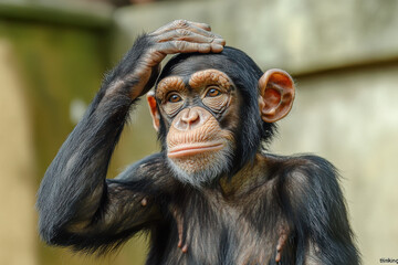 Monkey scratching its head, looking confused or like it’s “thinking hard”