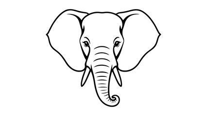 simple elephant head illustration with its big nose, black and white line art elephant head simple illustration in vector