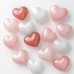 Obraz premium Pastel Pink Hearts on Soft White Surface for Minimalist Elegance, pastel pink heart