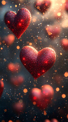 Romantic red hearts close-up