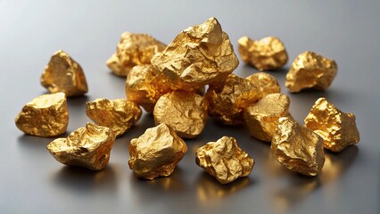 Set of gold nuggets, cut out on white background
