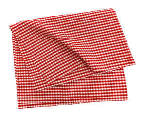 Piece of torn crumpled checkered fabric on a white background. Textile. Cellular tissue isolate