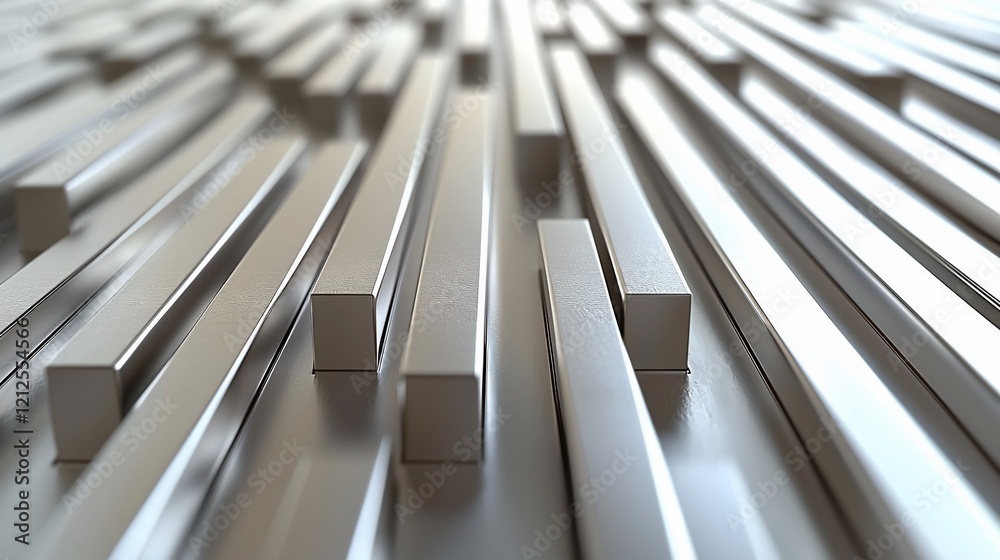 Poster Abstract metallic background with rows of  parallel rectangular bars in perspective view.