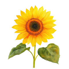 Obraz premium Sunflower with green leaves on a black background captured in natural light isolated on transparent background.