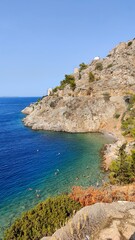 The picturesque greek island of Hydra in the blue Mediterranean Sea, Greece