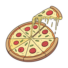 Cheesy Pizza Slice Dripping with Sauce Monochrome Pizza Slice Art pizza slice, cheesy pizza, melted cheese, Italian food, food illustration, pepperoni pizza, pizza art, fast food design