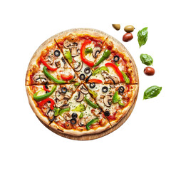  Italian pizza called margherita pizza just out of the oven. transparent background.