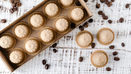 BIO coffee capsules, compostable capsules. recycling and zero waste concept