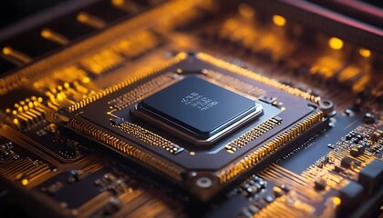 Fototapeta premium glowing computer chips quantum cpu processor illustration gpu circuit draft,analyzing, backgrounds, concepts, connection, data, futuristic, glowing, horizontal, innovation, 2345