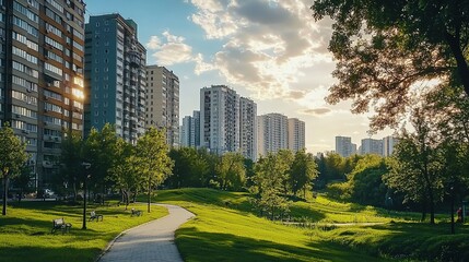Obraz premium A modern city park in the center of the city, extracted from an apartment complex.