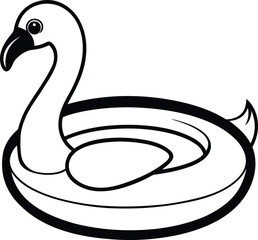 Beautiful flamingo with pool ring vector illustration, flamingo with pool ring silhouette vector art, flamingo with pool ring  line art vector design