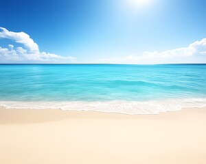 Fototapeta premium Sunny beach with turquoise water and white sand.