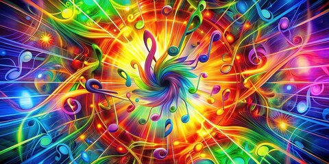 Obraz premium Vibrant musical notes against a kaleidoscope background with swirling colors and shapes, color explosion, melodic scene