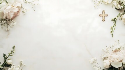 White Flowers Cross Marble Background Elegant Design