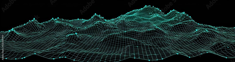 Poster big data visualization of stock concepts combined with a blue cyber technology wave in 3d rendering