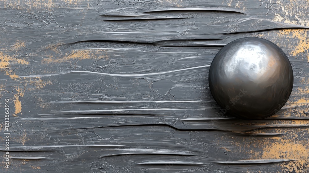 Wall mural A small metal sphere suspended above a textured metal surface