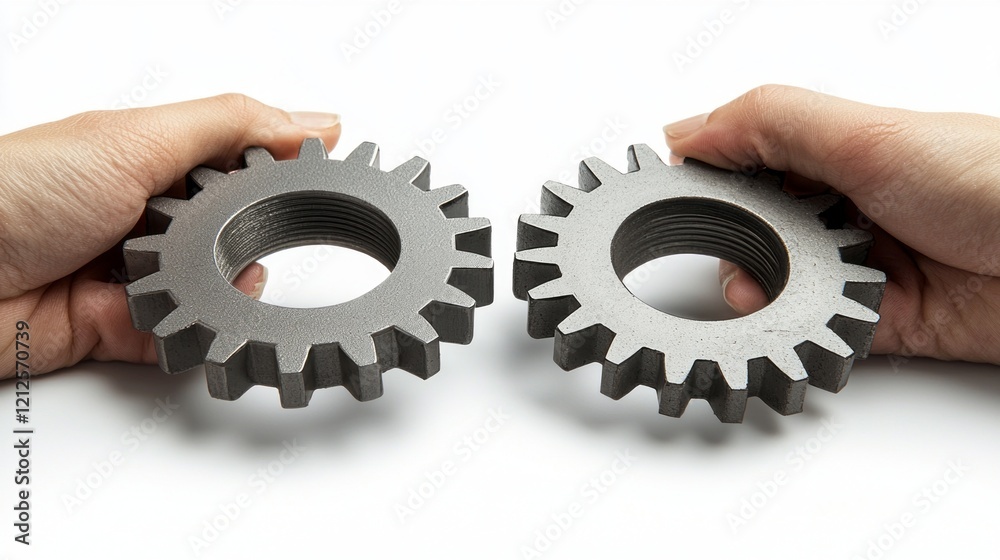 Aufkleber two hands hold interlocking gears that mesh perfectly together, showcasing the harmony of engineerin