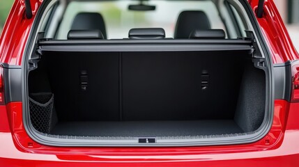 Empty Red Car Trunk, Open Hatchback, Cargo Space