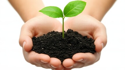 Protecting Young Sprout Hands Holding Soil and New Plant Growth