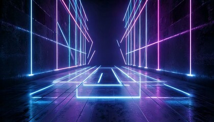 Fototapeta premium Stage Podium Corridor Hallway Modern Sci Fi Neon Light Glowing