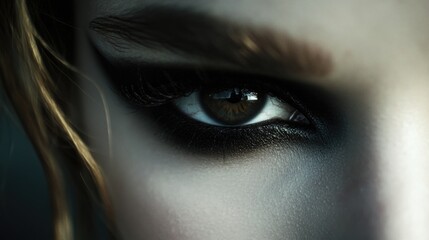 A close-up shot of a woman's eye with bold, dark eyeliner