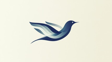 Obraz premium Abstract Blue Bird Illustration with Flowing Wing Design and Minimalist Aesthetic