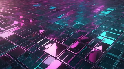A futuristic holographic grid with subtle 3D texture, reflecting shimmering colors like aqua, fuchsia, and silver, creating a dynamic and tech-inspired visual effect.