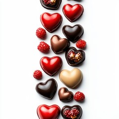 Fototapeta premium chocolate-dipped berry hearts border, isolated on white background