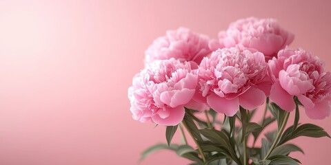 Fototapeta premium Soft pink peonies in full bloom on a pastel background, perfect for wedding invitations, feminine branding, and romantic design projects.
