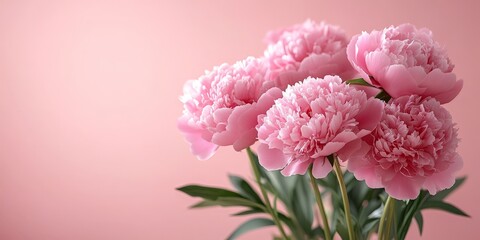 Fototapeta premium Soft pink peonies in full bloom on a pastel background, perfect for wedding invitations, feminine branding, and romantic design projects.