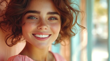 Fototapeta premium A close-up shot of a woman's face with visible freckles
