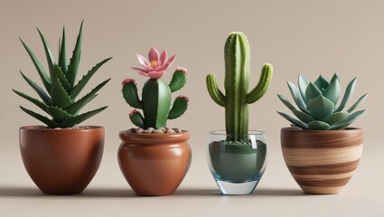 Stylish Succulents and Cacti in Terracotta and Wooden Pots Home Decor Plants