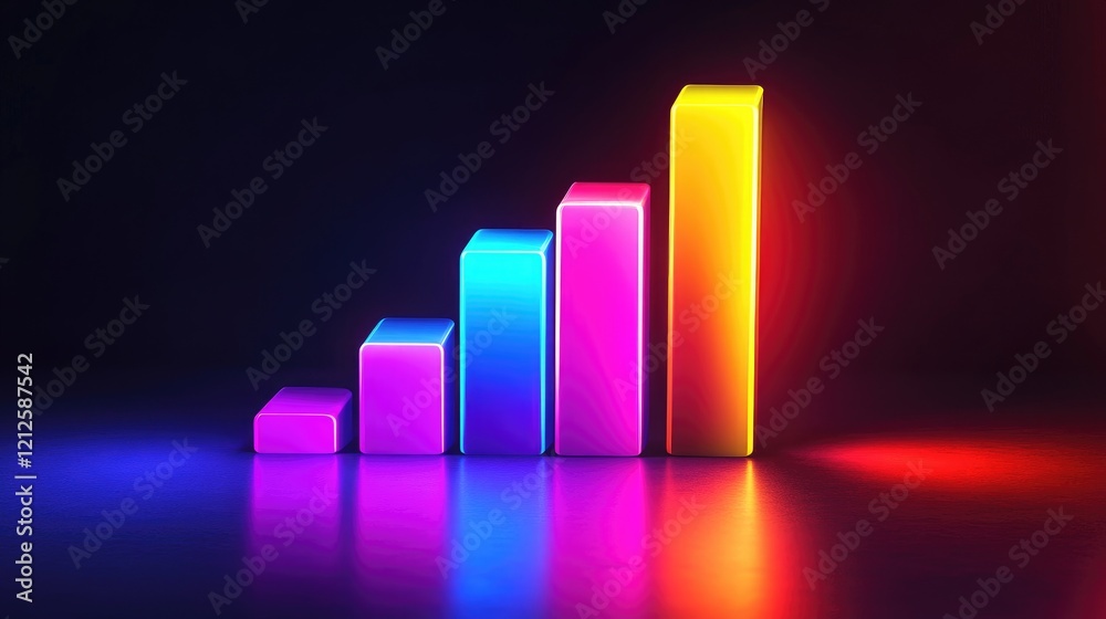 Poster a futuristic d bar graph with glowing edges and vibrant colors, set in a digital environment, repres