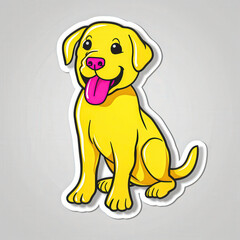 Fototapeta premium Cheerful Yellow Dog Cartoon Illustration with Playful Expression and Bright Colors on a Light Background for Fun and Joyful Concepts