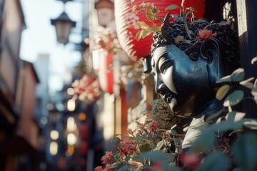Fototapeta premium A statue of a woman adorned with flowers in her hair