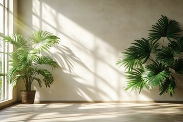 Fototapeta premium A potted plant sits on a table near a window, providing natural light