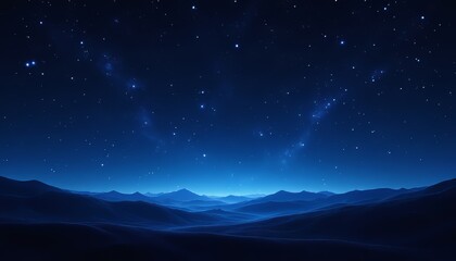 Stunning night sky over rolling blue mountains under a sea of stars.
