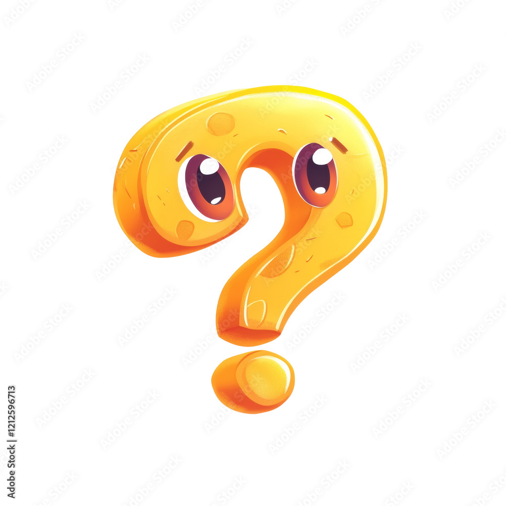 Poster A charming cartoon question mark character with large eyes and a cheerful expression made to look like a piece of cheese.